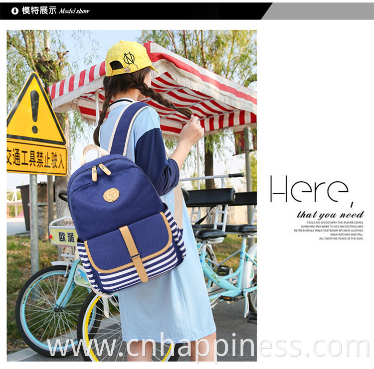 Amazon hot sale foldable usb charging unisex school bag navel blue vintage cotton canvas backpack bag set